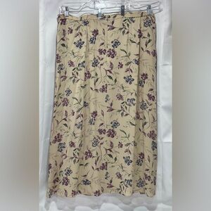 Floral Midi Skirt - Cream with Purple & Green Print